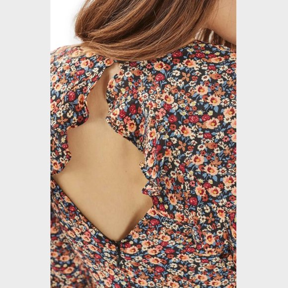 Topshop Peach Pop Ruffle Tea Open Back Dress - Picture 2 of 7